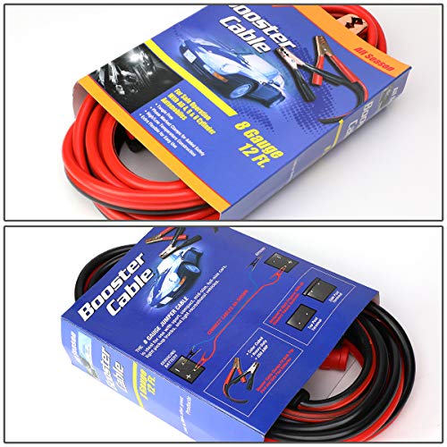 Auto Dynasty Heavy Duty 12Ft 8Gauge Booster Cable Power Jumper 250AMP Emergency Battery Start Car/Motorcycle - size: 12Ft / 8-Gauge