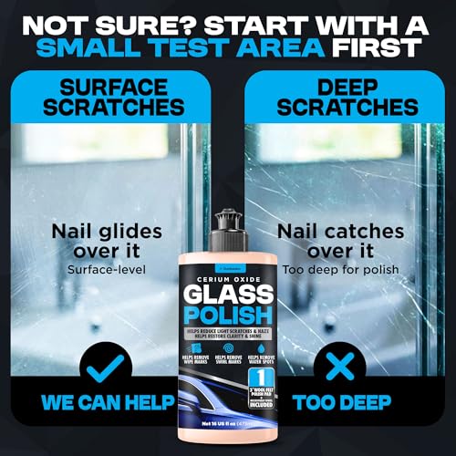 Durabasics Cerium Oxide Glass Polish – Glass Scratch Remover for Light Scratches, Haze & Wiper Marks on Windshields – Glass Polishing Compound with 3” Wool Felt Pad Kit – 16oz