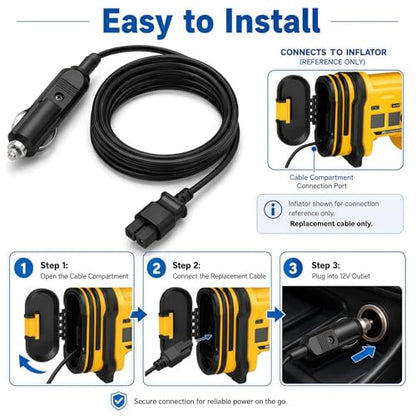 13FT N506585 Replacement Inflator Cord, 12V DC Car Power Supply Cable Compatible with DeWalt DCC020IB 20V MAX Tire Inflator Air Compressor