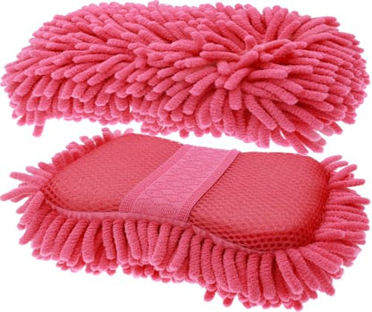 Scratch Free Chenille Microfiber Wash Mitt Car Wash Sponge for SUVs Boats - color: 2 Pack Pink