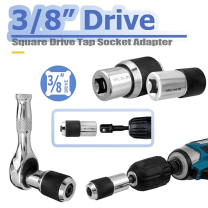 Mesee 2 Pieces Adjustable Tap Socket Set, 3/8" Drive Tap Socket Adapters Tap Holder with Adjustable Jaws, Taps Extractor Tool for Thread Taps, Reamers, Screw Extractors