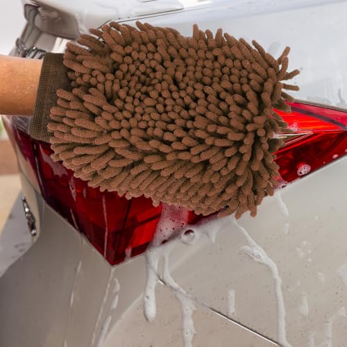 1 Pcs Brown Car Wash Mitt Microfiber, Scratch Free Lint-Free, Premium Chenille Microfiber Mitt Car Wash Brush, Cleaning Cloth for, Cleaning Towel for, Kitchen and Windows, Size 6.1''X9.25'' - color: Brown