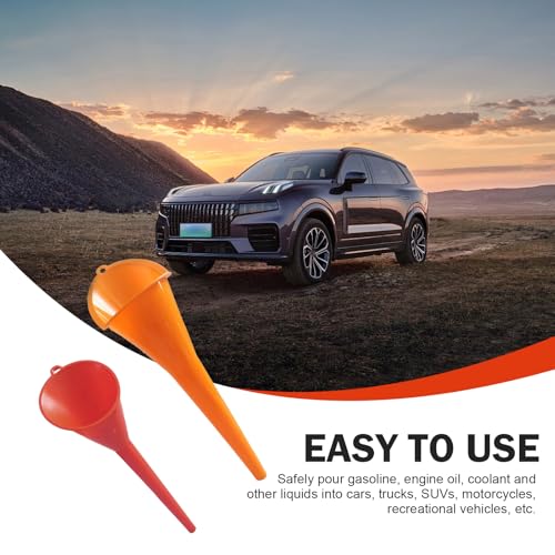 2 PCS Long Neck Oil Funnel, Portable Anti-Spill Plastic Wide Mouth Funnel, Multi-use for Fuel Coolant Engine Oil Adding, Universal for Most Cars Suvs Trucks(Red)