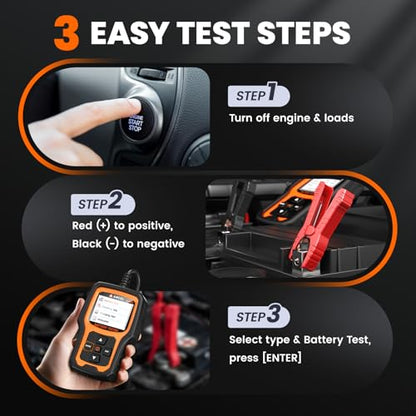 ANCEL BT410 12V 24V Car Battery Tester for Lead-Acid & Lithium Batteries, 100-2000 CCA Automotive Battery Load Tester Health Cranking Charging System Alternator Test for Motorcycle Car Truck RV Boat