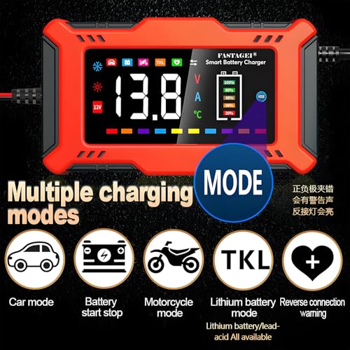 LiFePO4/Lead Acid Battery Charger Smart Battery Trickle Charger 12V 6A Automotive Battery Maintainer Desulfator Temp Compensation for Car Truck Motorcycle Lawn Mower Marine RV