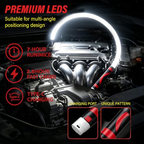 Bendable LED Flashlight Stick- 30", Bendable Flashlight | 360° Flexible Neck,1200 Lumens,Rechargeable,Waterproof for Camping,Emergency,Car Repairing,Engine Bay,Under Hood,Tight Spaces