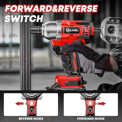 SILVEL Cordless Impact Wrench, MAX 650N.M Brushless Impact Gun 1/2 inch, 4.0Ah Battery, 6 Sockets, 3300RPM Impact Driver wih Fast Charger - size: 1 Battery