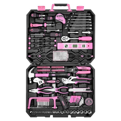DEKOPRO Tool Set: 228 Piece Home Tool Kit, Household Basic Repair Tool Set Comes with Storage ToolBox, Socket Wrench Set for Car, Hand Tool Box Set for Home - Pink - color: Pink