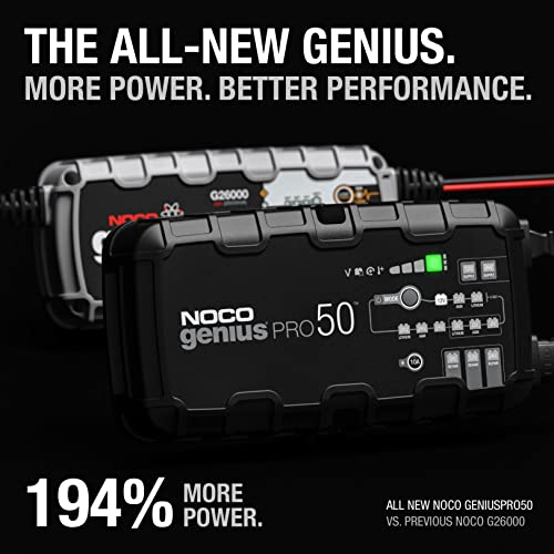 NOCO GENIUSPRO50: 50A 6V/12V/24V Professional Smart Battery Charger – Maintainer, Desulfator & Power Supply with Overcharge Protection & Thermal Compensation – for Lead-Acid & Lithium Batteries