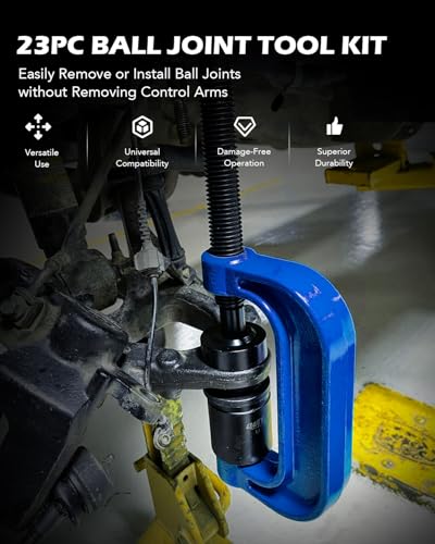 Orion Motor Tech Ball Joint Removal Tool Kit, 23pc Ball Joint Press & U Joint Removal Kit with Sockets and Universal Adapters, Heavy Duty Ball Joint Tool Set for Most 2WD 4WD Cars Trucks SUVs, Black - color: Blue C-Frame with Black Case