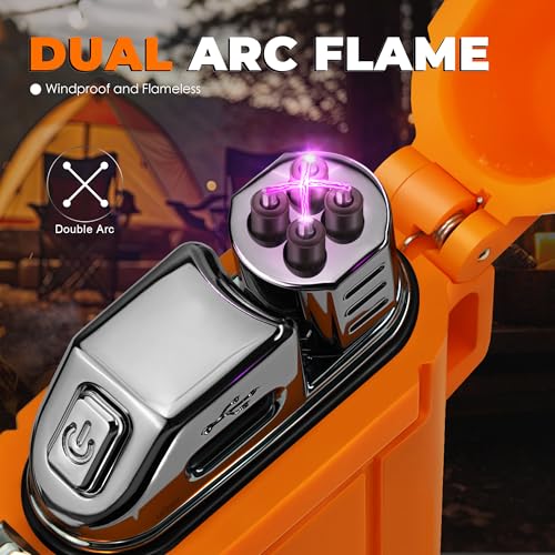 Lafagiet Electric Lighter USB C, Powerful Dual Arc Plasma Flame, with Flashlight, Wind & Waterproof Lighters for Candle, Camping, Grill, Emergency - color: F53-or