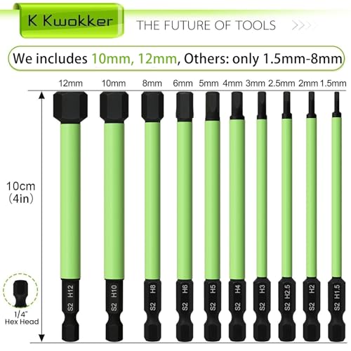 1/4" Hex Head Allen Wrench Drill Bits Long 100MM + Quick Change Bit Driver, Metric 1.5MM to 12MM Magnetic Tips Hex Key Drill Bit Set, 3.94" Screwdriver Socket Bit Set, S2 Steel, New Version - style: Set 8: Metric + Quick Release Bit Holder