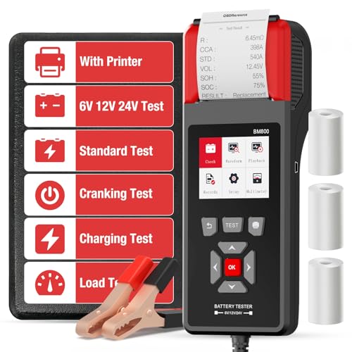 ELMCONFIG Car Battery Tester with Printer, 6V 12V 24V Battery Load Tester | 100-2000 CCA, with Car Cranking and Charging System Analyzer Scan Tool for Cars, Trucks & Motorcycles, 3PCS Thermal Paper - color: Black + Grey