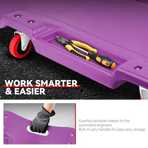 Auto Dynasty 36 Inches Mechanic Creeper, Automotive Garage Repair Low Profile Under Car Rolling Creeper with Padded Headrest, Plastic, Purple - color: Purple, size: 36" L