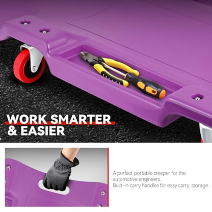 Auto Dynasty 36 Inches Mechanic Creeper, Automotive Garage Repair Low Profile Under Car Rolling Creeper with Padded Headrest, Plastic, Purple - color: Purple, size: 36" L