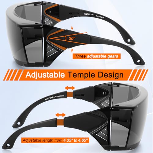 OXG Anti Fog Safety Glasses, ANSI Z87.1 Protective Eyewear with Side Shields, UV Protection Lens, Adjustable Temples - color: 2 Pack Grey