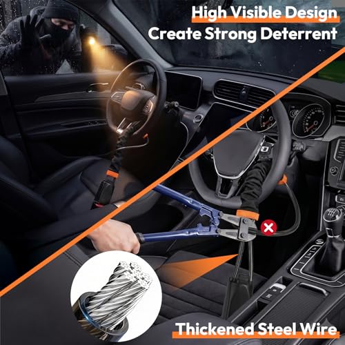 Car Steering Wheel Lock, 2PC Car Anti Theft Device, Seat Belt Lock | Thickened Steel Wire, Max 17” Locking Length, Easy Storage, 3 Keys per set, Fits Most Vehicles, Trucks, SUVs, Vans - color: Black and Black