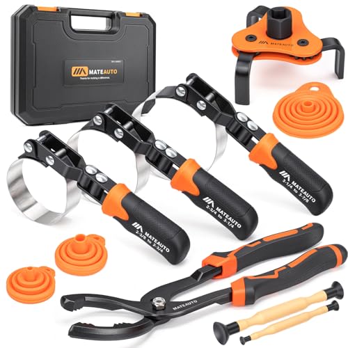 11-Piece Medium Size Oil Filter Wrench Set | 12" Adjustable Oil Filter Pliers w/Case, 3-Jaw Removal Tool, Swivel Wrenches (2-3/8" to 3-7/8") for Auto Repair