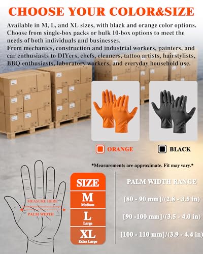 wcy 9 Mil Heavy Duty Disposable Nitrile Gloves, Black Medium, Diamond Grip | 80 Ct Disposable Latex Free Chemical Resistant Thick Rubber Gloves for Mechanic,Auto Repair,Industrial,Food Processing - color: Black-80, size: Medium