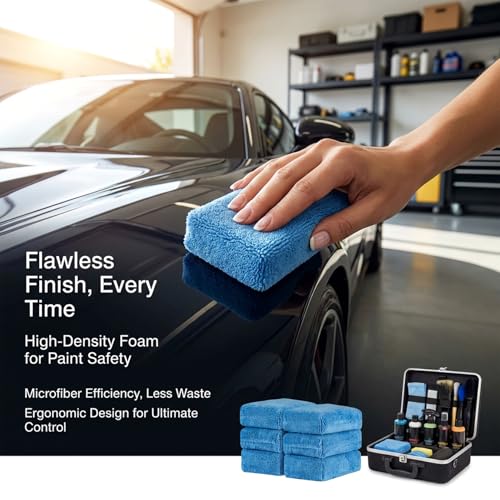 Sukh 6 Pack Microfiber Rectangle Sponge Detailing Pads - Microfiber Wax Foam Applicator Pads for Car Wax Applicator Pad 4.72x3.15 inch Blue