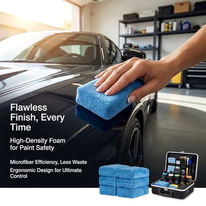 Sukh 6 Pack Microfiber Rectangle Sponge Detailing Pads - Microfiber Wax Foam Applicator Pads for Car Wax Applicator Pad 4.72x3.15 inch Blue