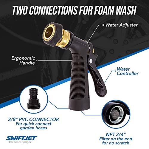 SwiftJet Car Wash Foam Gun + Microfiber Wash Mitt - Foam Cannon Works with Any Soap - Garden Hose Car Foam Sprayer - Car Wash Kit - Car Accessories Foam Blaster (Blue Foam Gun with Mitt) - color: Blue Foam Gun with Mitt