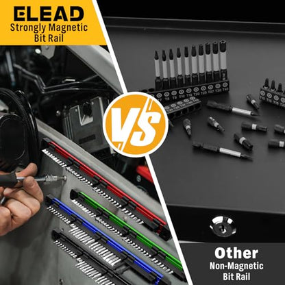 ELEAD 4-Piece Magnetic Slidable Drill Bit Holder, 160 Holes Bit Storage with Strong Magnetic Rail, Screwdriver Drill Bit Organizer for Your Specialty(Bits Not Included) - style: 4 Drill Bit Holder with Magnetic Rail