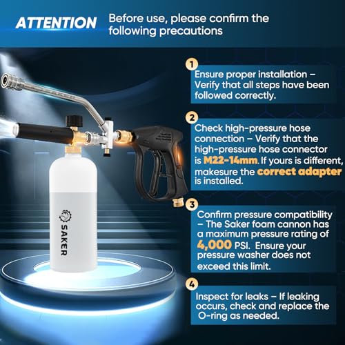 Saker Foam Cannon Dual Connector Accessory for Pressure Washer Kit,with Foam Cannon Dual Connector,Pressure Washer Gun for Car Washing and Cleaning,5 Power Washer Sprayer Nozzles - size: Four-Piece Set