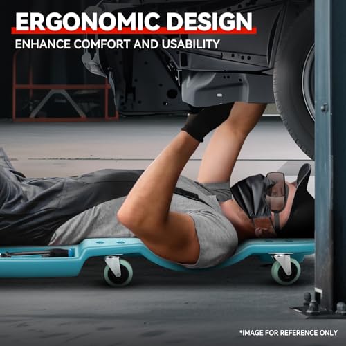 Auto Dynasty 47 Inches Mechanic Creeper, Automotive Garage Repair Low Profile Under Car Rolling Creeper with Padded Headrest, Plastic, Sky Blue - color: Sky Blue