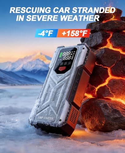 4000A Jump Starter with Air Compressor, Car Battery Charger for 12V Vehicles Up to 9.0 Gas&8.0L Diesel, 150PSI Auto-Shutoff Tire Inflator, Portable Battery Booster with Smart Jumper Cable, LED Lights