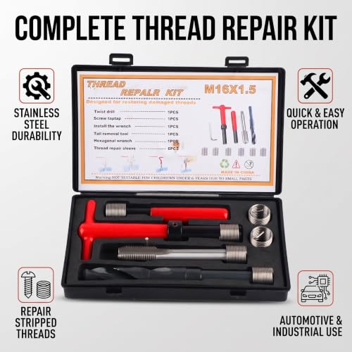 11Pcs M16x1.5 Thread Repair Kit Stainless Steel Drill Helicoil Repair Kit Threaded Reply Tool Kit