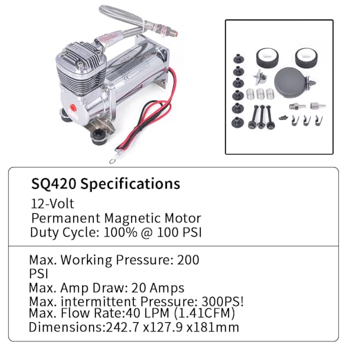 Ultra Quiet Air Compressor, 300PSI 1/4 NPT Super Silent 69DB Truck/Car Train Horn/Suspension/Ride/Bag kit/System and All 12v Vehicles like Semi/Pickup Trucks Silver - color: Silver 1/4