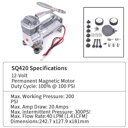 Ultra Quiet Air Compressor, 300PSI 1/4 NPT Super Silent 69DB Truck/Car Train Horn/Suspension/Ride/Bag kit/System and All 12v Vehicles like Semi/Pickup Trucks Silver - color: Silver 1/4