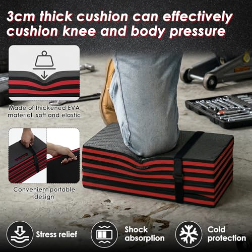 Mechanic Mat, 1.2" Extra Thick Foldable Kneeling Pad with Handle and Storage Belt, 46 x 15.8 inch Waterproof Non Slip EVA Cushion Mat for Garage Workshop Repairing Gardening