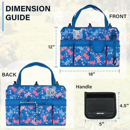 KUNN Bucket Organizer 5 Gallon 18-Pocket Tool Bucket Bag with 6 Hooks, Gardening Tool Holder Caddy for Gardeners, Outdoor Yard Work, Soil Plant Flower Gardening Accessories with Grip Pad, Blue - style: Blue Floral