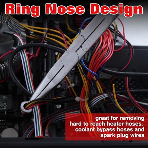 3PCS Extra Long Nose Hose Grip Pliers Set 13" Spark Plug Remeover Pliers Long Reach XL Pivot Ring Nose Plier Double Joint Ring Nose Plier with Serrated Jaw for Hard to Reach Narrow Spaces - style: 3PCS Ring Nose