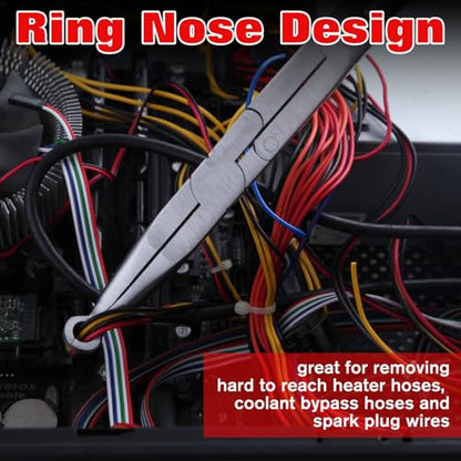 3PCS Extra Long Nose Hose Grip Pliers Set 13" Spark Plug Remeover Pliers Long Reach XL Pivot Ring Nose Plier Double Joint Ring Nose Plier with Serrated Jaw for Hard to Reach Narrow Spaces - style: 3PCS Ring Nose