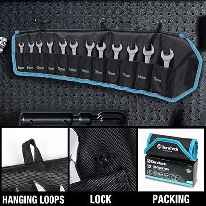 DURATECH Stubby Combination Wrench Set, Metric, 12-Piece, 8-19mm, 12 Point, CR-V Steel, with Rolling Pouch - size: 12-Piece, Metric