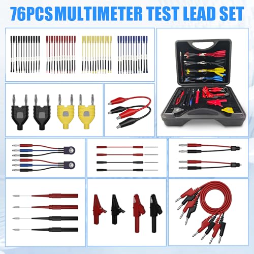 76 PCS Automotive Test Lead Kit, Multimeter Test Leads Set with Back Probes, Alligator Clips, Banana Plug Adapters & Silicone Wires, 1000V/32A Electrical Test Kit for Car Circuit Diagnostics