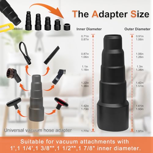 Upgraded Dryer Lint Vent Cleaner Kit & Vacuum Attachments Brushes Compatible with Shop Vacs 2-1/4'' 1-7/8'' 1-3/8'' 1-1/4 Inch- Flexible Vacuum Crevice Attachment Tool for Shop Vac Accessories