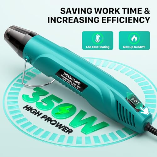 SEEKONE 350W Mini Heat Gun, Dual-Temp Model 500℉ & 842℉（260℃ & 450℃）Fast Heat Hot Air Gun with Overheat Protection and Reflector Nozzle for Heat Shrinking Tubes, Shaping, PVC Tubing（4.9FT） - color: Blue