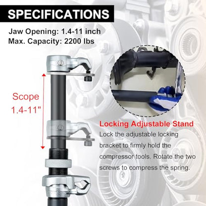 Heavy Duty Coil Spring Compressor Tool | 3 Pieces Macpherson Strut Spring Compressor Tool with Jaws and Holder; Max Load 2645 Pounds