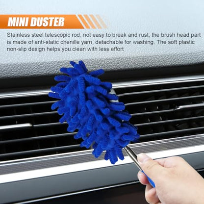 6PCS Microfiber Duster for Cleaning, Washable Chenille Hand Dusters with Extendable Telescoping Pole, Mini Car Interior Dusting Brush Tool for Auto Dash, Home, Office, Blinds(Dark Blue) - color: Dark Blue