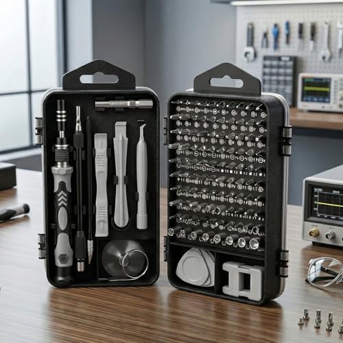 115-in-1 Precision Screwdriver Sets, Multiple Repair Tool Kit with Cluch Head and Bits Non Slip Handle and Tweezers for Electronics, Watch, Glasses, Automotive Maintenance, Gray - color: Gray