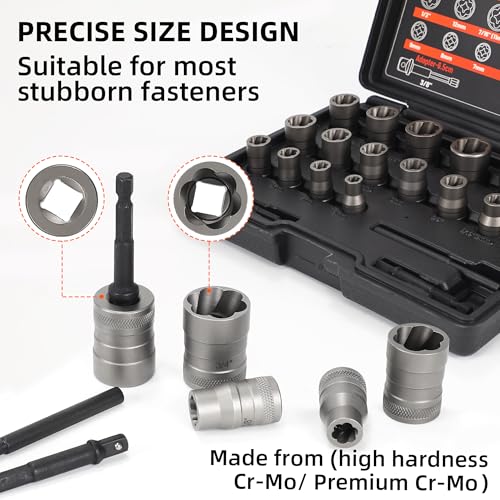 Bolt Extractor Set 20Pcs Stripped Bolt Remover Lug Nut Remover | Lug Nut Extractor Set for Broken Damaged Rounded-Off Bolts, Nuts, Bolts, Studs, Threaded Tubes - size: 20pcs