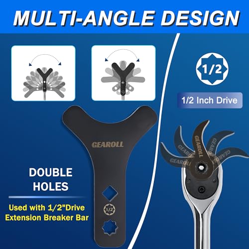 Lower Control Arm Prying Tool with Two Pry Bar Wrench Adaptor Head, Suspension Specialty Arm Lever Bushing Tool, Ratchet Pry Bar Attachment, Compatible with 1/2" Drive Extension Breaker Bar - size: arm and pry tool