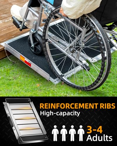 VNN Portable Wheelchair Ramp 2FT, Non-Slip Aluminum Ramps for Wheelchairs for Home, Handicap Wheelchair Ramps for Home Steps, Aluminum Loading Dock Plates - size: 2FT (Usable height 2-6 inch)