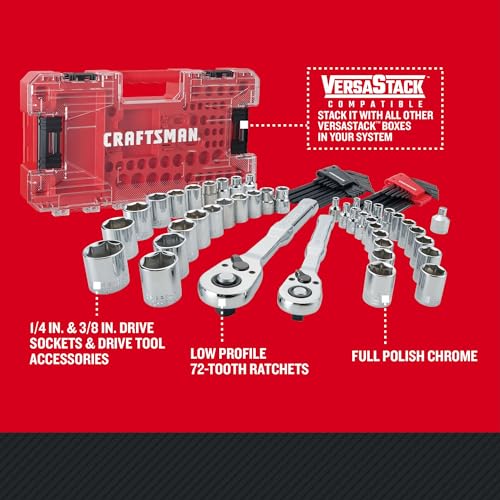 CRAFTSMAN Versastack Mechanics Tool Set, 1/4 and 3/8 Inch Drive, 71 Piece (CMMT45171) - size: (Pack of 1)
