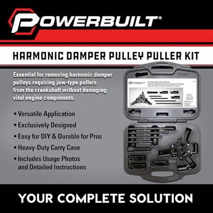 Powerbuilt Harmonic Balancer Puller Set, Adjustable 3 jaw press on Crank Balancer Puller works with most late model cars and trucks in engine compartments without radiator removal - 647774 - style: 9 Piece