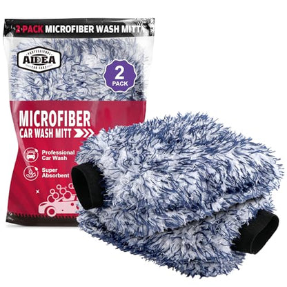 AIDEA Car Wash Mitt Microfiber, 2PK Wheel Cleaner Mitts, 7.12''X10.14'' | Scratch Free Lint-Free, Extra Plush Premium Microfiber Mitt Car Wash Brush, Regular Size - color: Dark Blue, size: 2PK-7.12''X10.14''